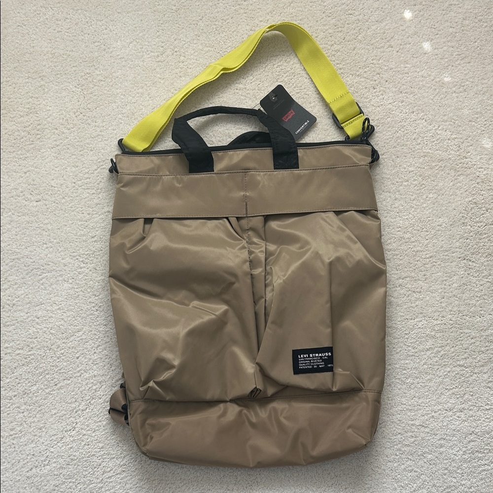 Levi's Beige Backpack with Yellow Strap NWT